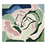 Top view of a Faded Bloom Spirit Hand Tufted Area Rug showcasing a contemporary abstract design with soft pastel shades. This large living room rug is crafted from wool, perfect for adding a touch of modern elegance to any living room area.