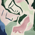 A vibrant, abstract design on a Faded Bloom Spirit Hand Tufted Area Rug. This contemporary rug features lush colors in green, pink, and blue, ideal for large living room spaces. Made from high-quality wool, it adds a touch of artistic flair to any living room area.