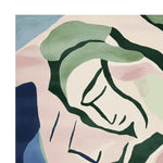 Close-up view of the Faded Bloom Spirit Hand Tufted Rug, showcasing an abstract design in soft pastel colors. This contemporary area rug is perfect for large living rooms, made from high-quality wool, providing a stylish and cozy addition to your living room decor.