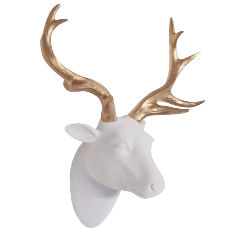 Faux Felt Velvety Deer Head with Gold Antlers