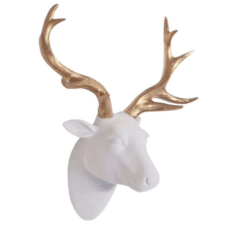 Faux Felt Velvety Deer Head with Gold Antlers 