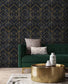 Faux Gold and Black Art Deco Geometric Square Wallpaper