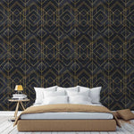 Faux Gold and Black Art Deco Geometric Square Wallpaper