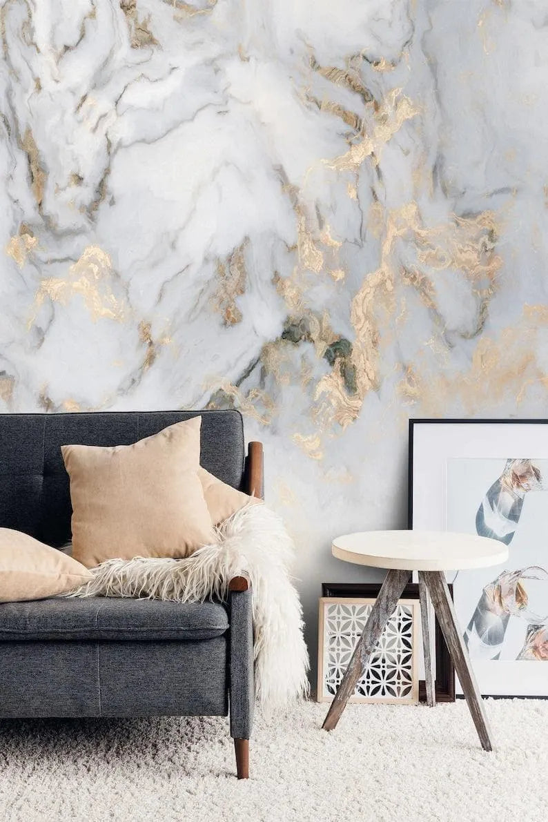 Faux Gold and Marble Abstract Art Wall Mural