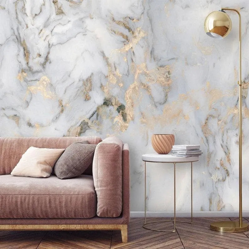 Faux Gold and Marble Abstract Art Wall Mural