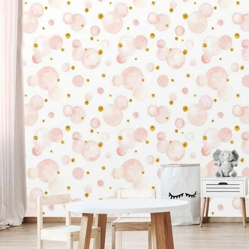 Faux Gold and Pink Bubble Watercolor Wallpaper