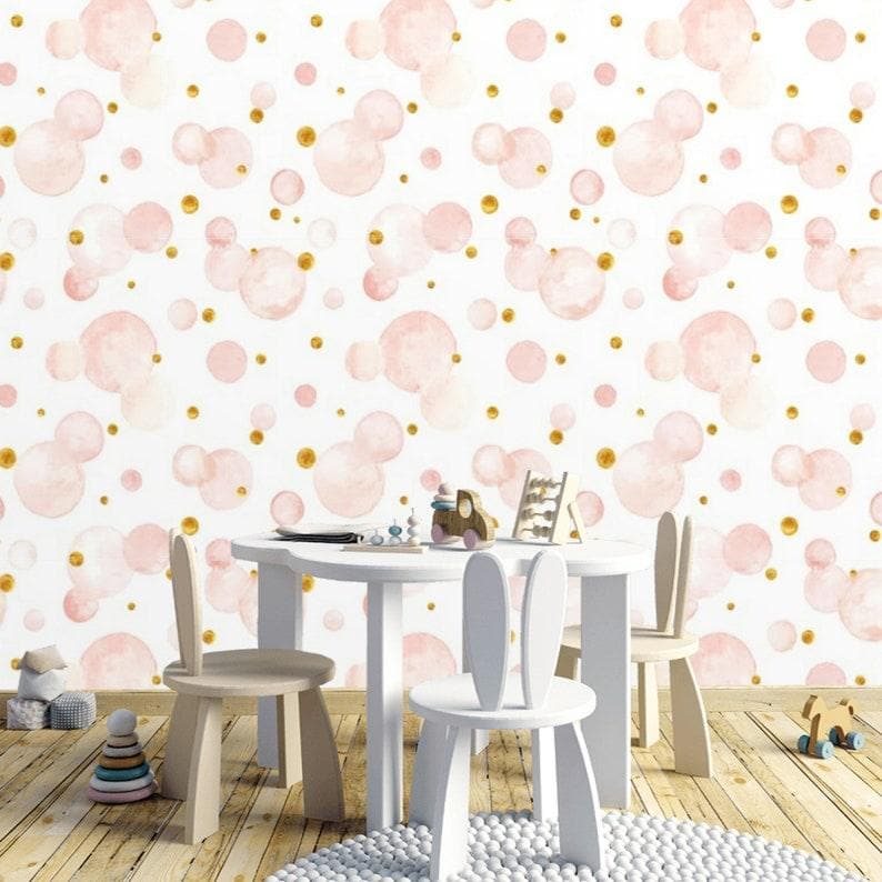 Faux Gold and Pink Bubble Watercolor Wallpaper 