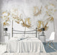 Faux Gold White Peonies Floral Wallpaper Mural