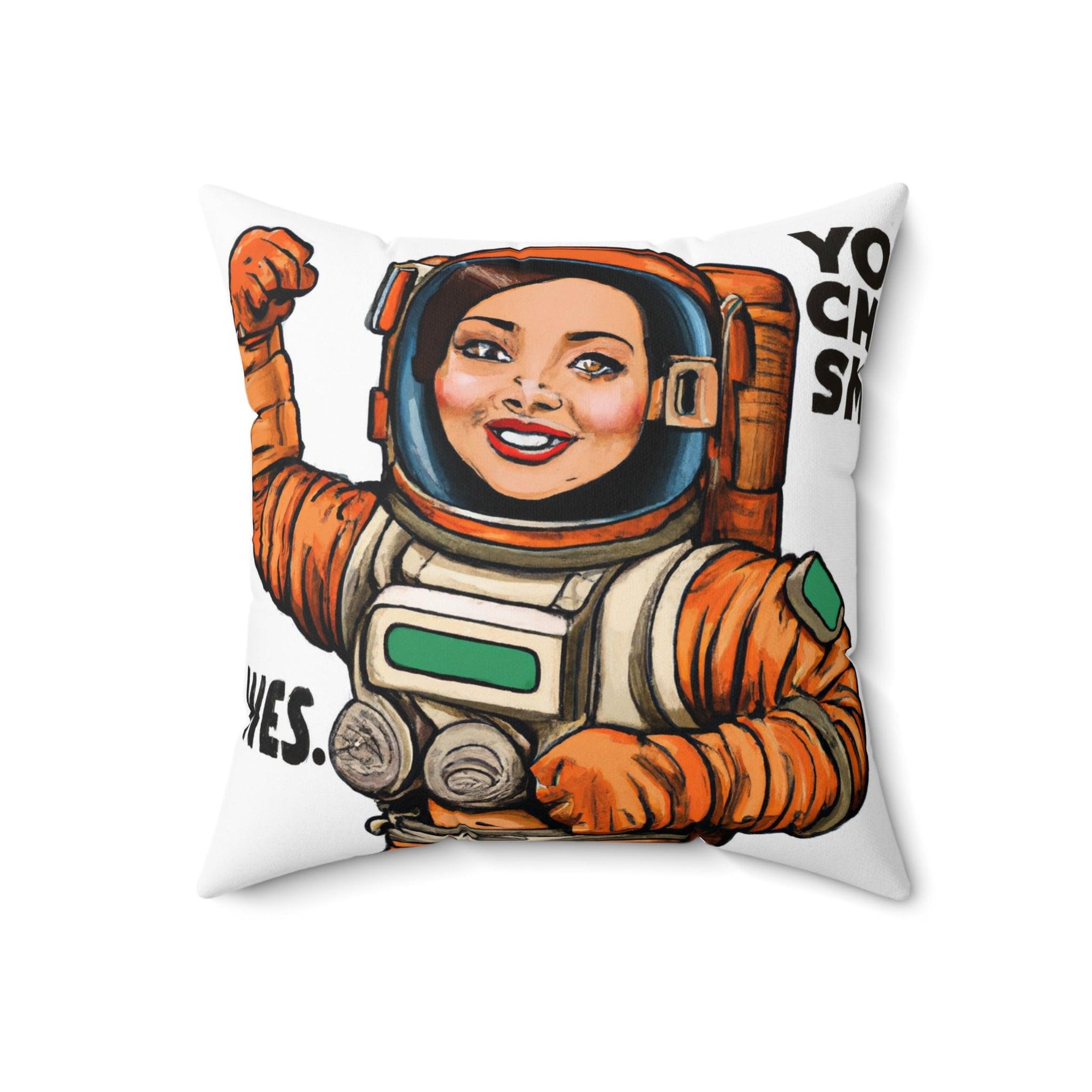 Female Astronaut on Mars Printed Throw Pillow 18" × 18"