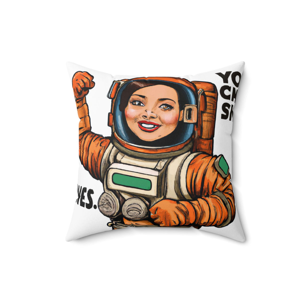 Female Astronaut on Mars Printed Throw Pillow 16" × 16"