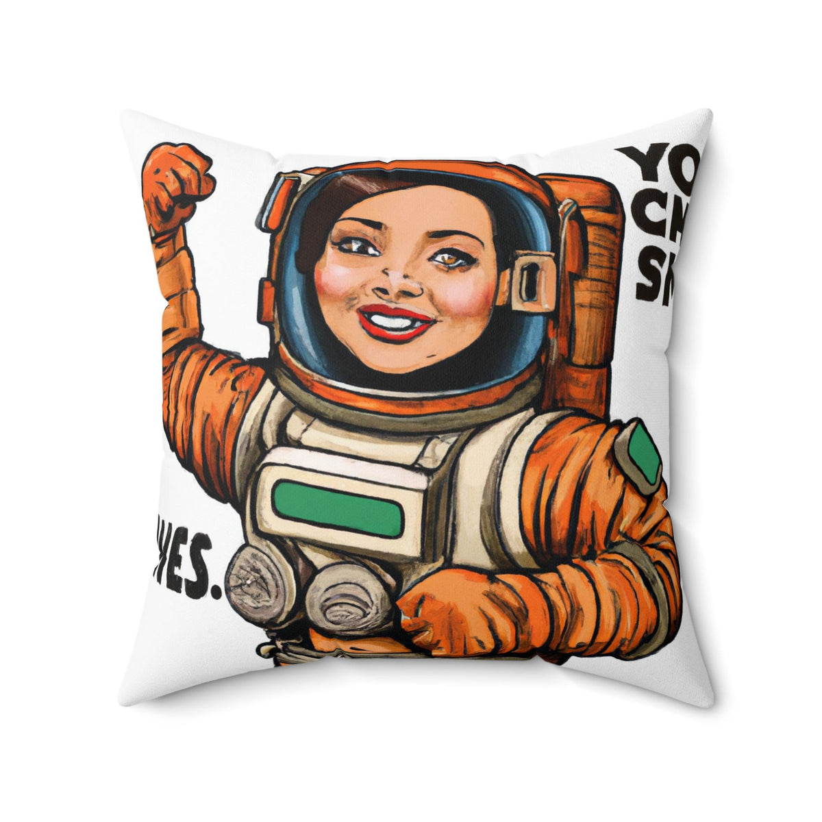 Female Astronaut on Mars Printed Throw Pillow 20" × 20"