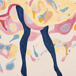 Vibrant abstract area rug featuring a blend of colorful shapes and patterns, including dynamic swirls of pink, yellow, and blue. The hand-tufted design creates a lively and artistic focal point for any room.