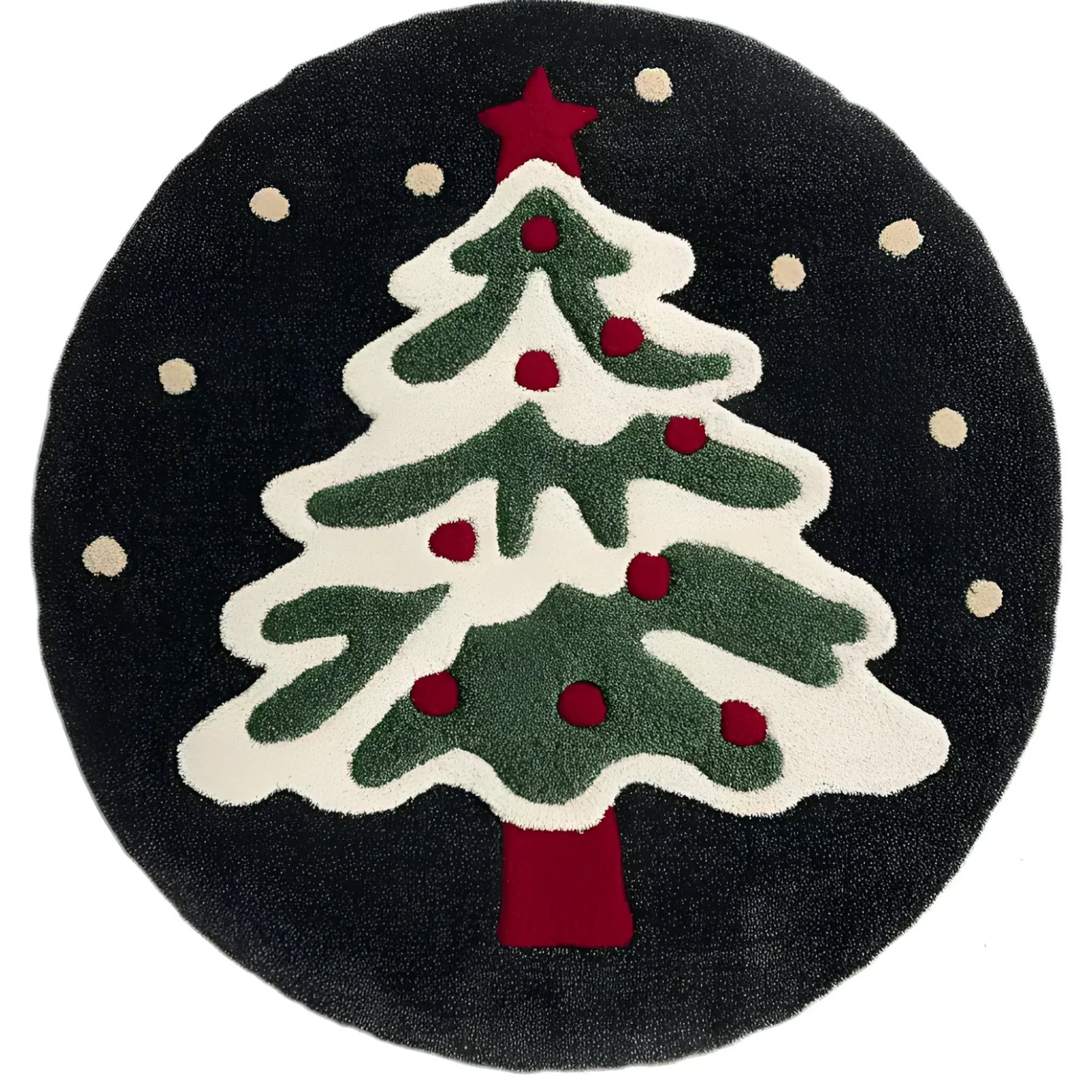  Festive Evergreen Round Hand Tufted Rug  The "Festive Evergreen Round Hand Tufted Rug" showcases a beautiful evergreen design, perfect for bringing holiday cheer and natural elegance to your home. Handcrafted with care, this plush rug adds a cozy, festive touch to any room during the season.