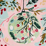 A vibrant hand-tufted wool rug featuring an abstract festive ornament design. The rug showcases a colorful blend of greens, pinks, and reds with delicate branches and berries, perfect as a centerpiece for large living rooms. Ideal for those seeking an 8x10 area rug to enhance their space with a touch of holiday charm.