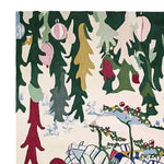 Festive Road Trip Hand Tufted Rug featuring a whimsical design with hanging evergreen branches and holiday ornaments. This area rug is perfect for adding a touch of seasonal charm to your living room. Available in 8x10, this large wool rug offers both style and warmth for any space.