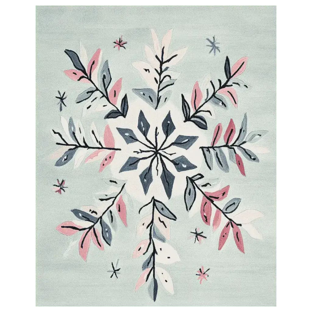 A charming Festive Snowflake Hand Tufted Area Rug, perfect for enhancing living room decor. This wool rug features a delicate snowflake design in soft pastel colors, ideal for those seeking area rugs for living room comfort and style.