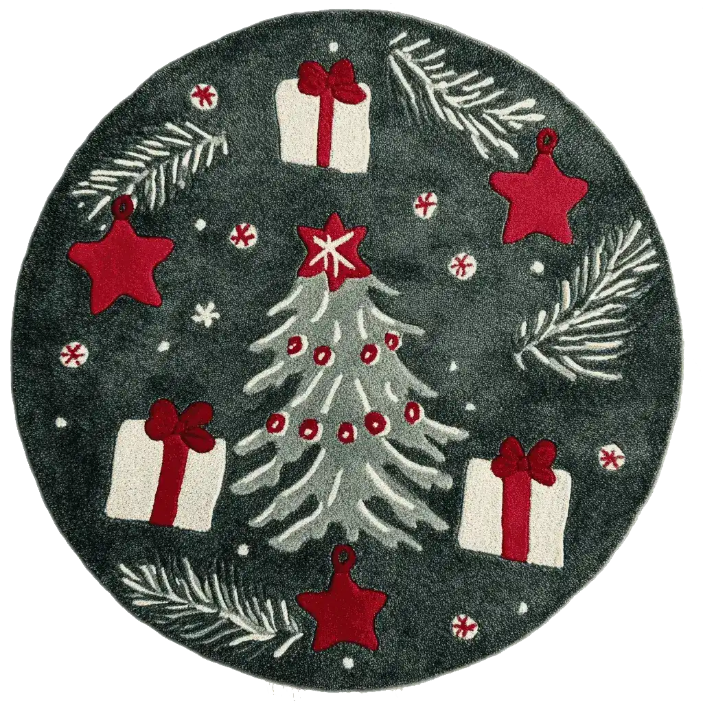 Festive Whimsy Rug Round Hand Tufted Wool Rug Maia Homes The "Festive Whimsy Round Hand Tufted Rug" features a playful, colorful design that adds a fun and cheerful vibe to your holiday decor. Handcrafted for durability and comfort, this rug enhances any space with its festive charm.