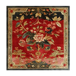 The Flame Blossom Hand Tufted Wool Rug features a striking floral design with vibrant red, gold, and black tones. This luxurious area rug is perfect for adding a touch of elegance to living rooms, making it an ideal choice for those seeking large area rugs for a sophisticated living room setting.