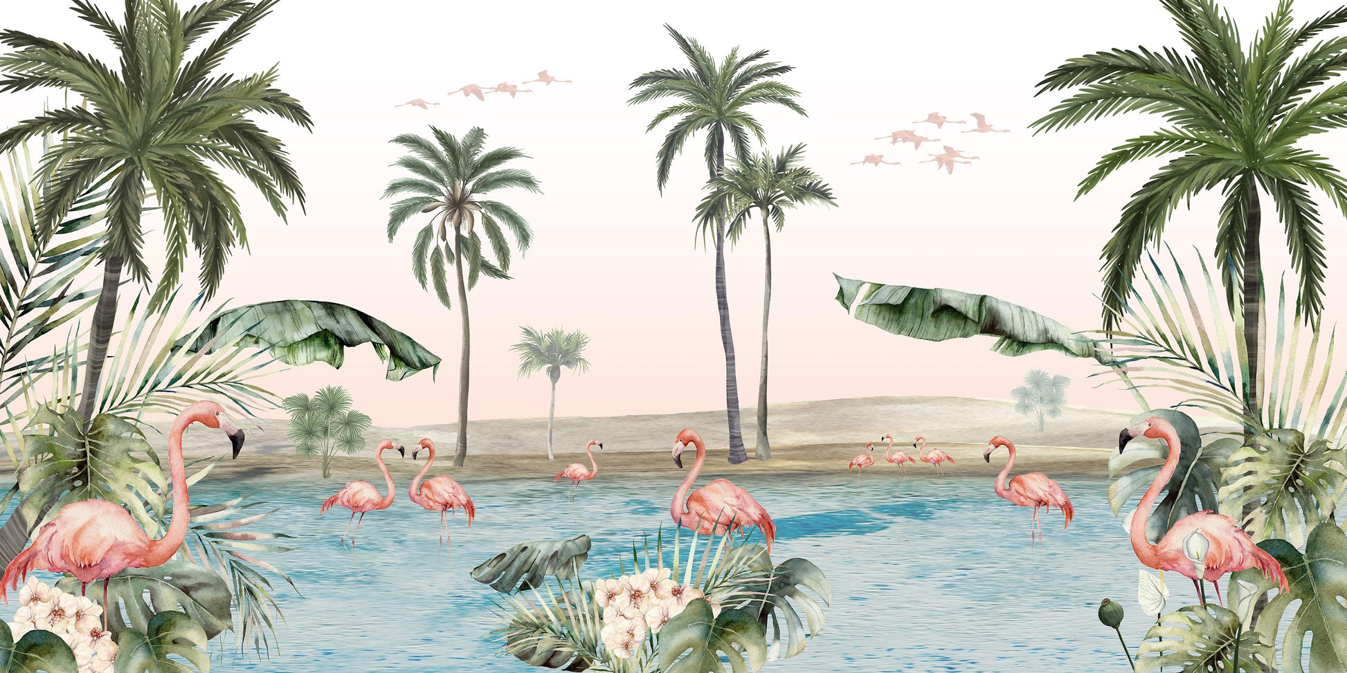 Flamingo Oasis Wallpaper Mural - MAIA HOMES
