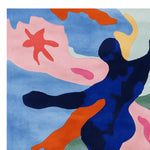 A vibrant area rug featuring an abstract design with bold colors like blue, pink, orange, and navy. This contemporary wool rug is perfect as a large living room rug, offering a unique artistic touch. Ideal for those seeking a square area rug with a modern flair for their living space.
