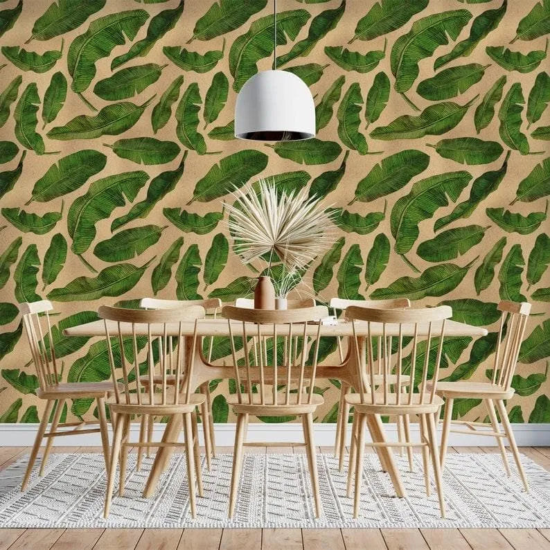 Floating Green Banana Leaves Wallpaper Mural