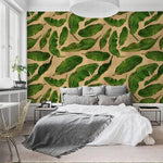 Floating Green Banana Leaves Wallpaper Mural