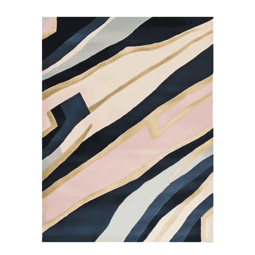 This contemporary hand-tufted area rug features an abstract design with flowing lines in shades of black, beige, and blush. Perfect for adding a modern touch to living rooms, this wool rug is available in an 8x10 size, making it an ideal choice for those seeking stylish rugs for the living room.