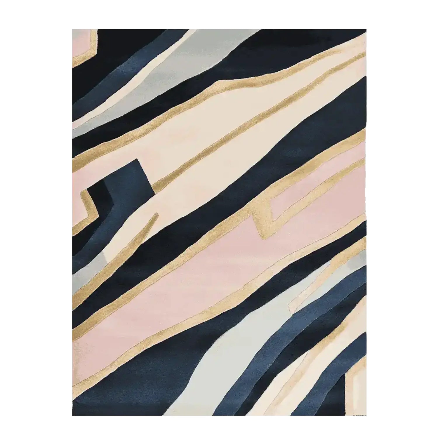 This contemporary hand-tufted area rug features an abstract design with flowing lines in shades of black, beige, and blush. Perfect for adding a modern touch to living rooms, this wool rug is available in an 8x10 size, making it an ideal choice for those seeking stylish rugs for the living room.