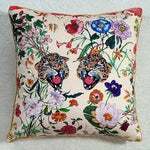 Flora Cheetah Velvet Decorative Throw Pillow Cover featuring vibrant floral patterns and leopard designs