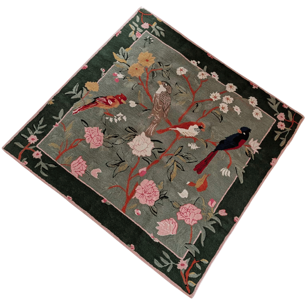Flora & Fauna Square Hand Tufted Wool Rug 6' x 6'