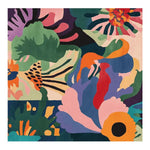 Vibrant and colorful Flora Fever Dream Hand Tufted Area Rug featuring an abstract floral design. This contemporary wool square rug is perfect for adding a splash of color to any living room.