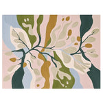 A beautifully hand-tufted Flora Twist Field Area Rug featuring an abstract design with earthy tones of green, beige, and blue. This contemporary wool rug is perfect for adding a touch of elegance to any living room. Ideal for those seeking stylish area rugs for their living space.