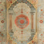 A beautifully detailed Floral Archway Hand Knotted Area Rug showcasing an intricate design with vintage Persian influences. The rug features a central medallion surrounded by ornate floral patterns and elegant archway motifs. Perfect for adding a touch of elegance to large living rooms, this vintage rug offers a classic yet sophisticated aesthetic.