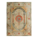 A beautifully crafted Floral Archway Hand Knotted Area Rug showcasing intricate vintage Persian designs. This large living room rug features an elaborate central medallion framed by ornate columns and floral patterns, ideal for adding a touch of elegance to your space.