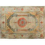 This Floral Archway Hand Knotted Area Rug features an intricate vintage design with rich colors and a Persian-inspired pattern. Ideal for adding elegance to your living room, this large area rug showcases detailed motifs and a timeless appeal, perfect for any home decor seeking a classic touch.