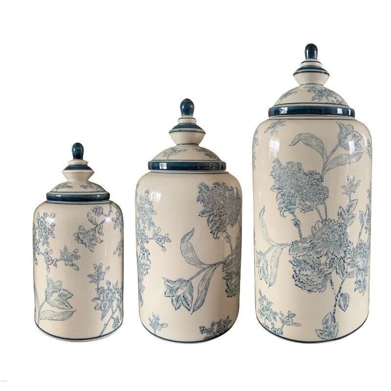 Floral Blue Asian Ceramic Jar