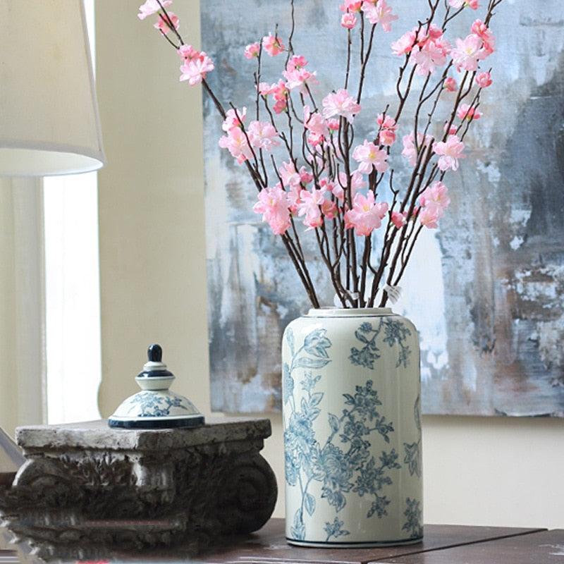 Floral Blue Asian Ceramic Jar