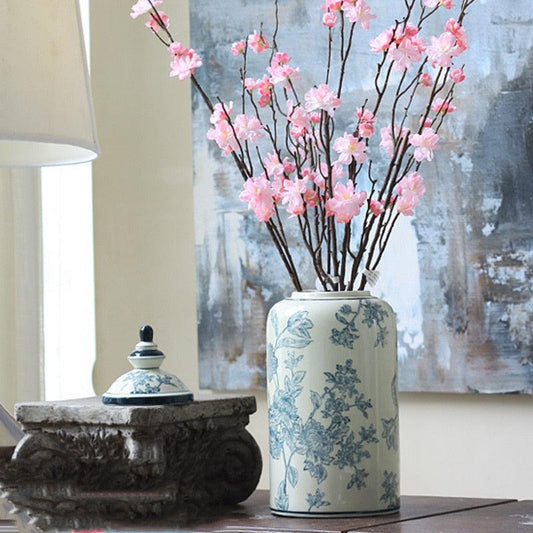 Floral Blue Asian Ceramic Jar - MAIA HOMES