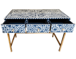 Floral Bone Inlay Vanity Console and Stool Set