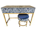 Floral Bone Inlay Vanity Console and Stool Set