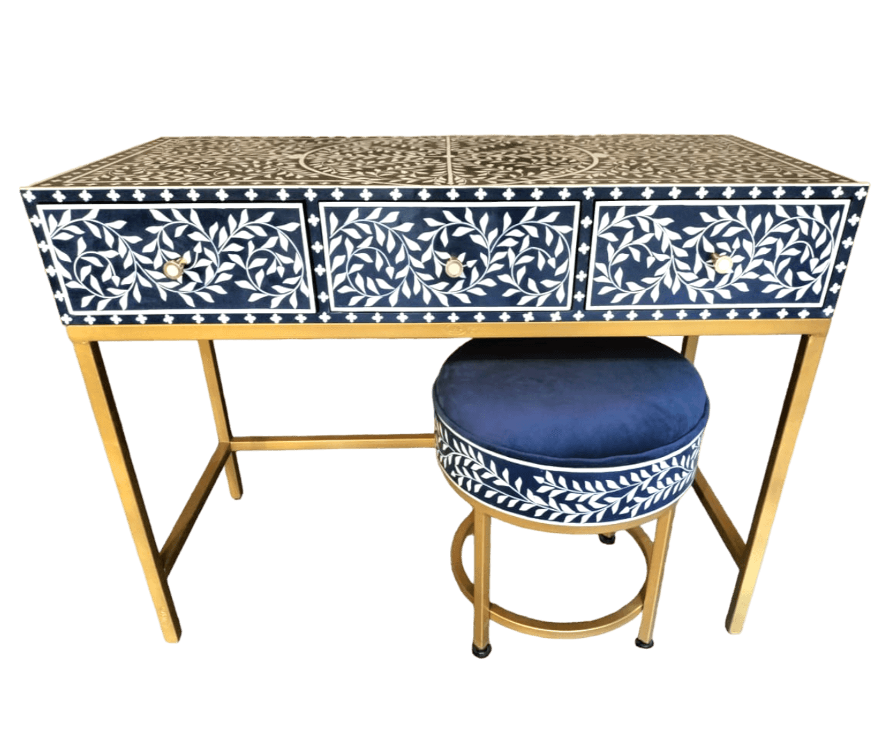Floral Bone Inlay Vanity Console and Stool Set - MAIA HOMES
