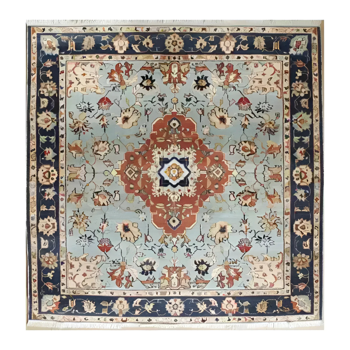 The "Floral Cascade Blue Hand-Knotted Area Rug" features a beautiful cascading floral pattern in calming blue tones, adding elegance and serenity to any room. Hand-knotted for durability, it offers both artistic beauty and long-lasting quality.