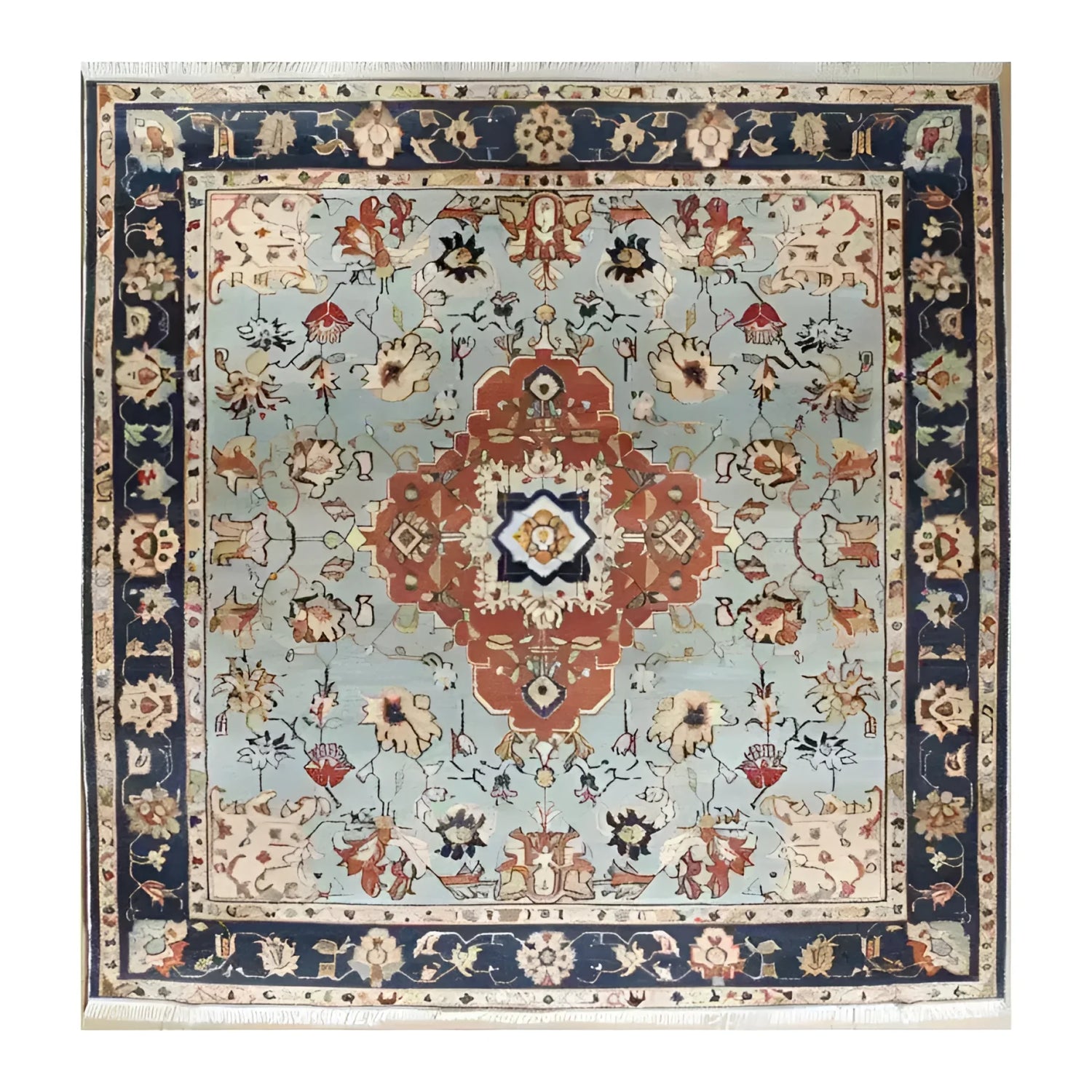 The "Floral Cascade Blue Hand-Knotted Area Rug" features a beautiful cascading floral pattern in calming blue tones, adding elegance and serenity to any room. Hand-knotted for durability, it offers both artistic beauty and long-lasting quality.