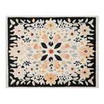 A beautifully designed Floral Crown Hand Tufted Wool Rug featuring a vibrant floral pattern. This area rug, perfect for a living room, measures 8x10 and showcases intricate flower motifs in warm tones on a dark border. Ideal for adding a touch of elegance to any space, this wool rug is both stylish and practical as a living room area rug.