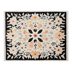 A beautifully designed Floral Crown Hand Tufted Wool Rug featuring a vibrant floral pattern. This area rug, perfect for a living room, measures 8x10 and showcases intricate flower motifs in warm tones on a dark border. Ideal for adding a touch of elegance to any space, this wool rug is both stylish and practical as a living room area rug.