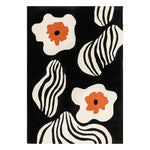 This stylish area rug features a contemporary design with abstract black and white patterns and bold orange floral accents, perfect for adding a modern touch to large living room spaces. Crafted from high-quality wool, it's both durable and elegant, making it an ideal choice for living room area rugs.