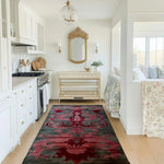 Stylish Floral Damask Hand Tufted Wool Runner Rug in a bright kitchen setting, perfect as a kitchen runner rug or hallway runner rug, adding elegance with its intricate design and rich colors, ideal for any living room or bathroom decor.