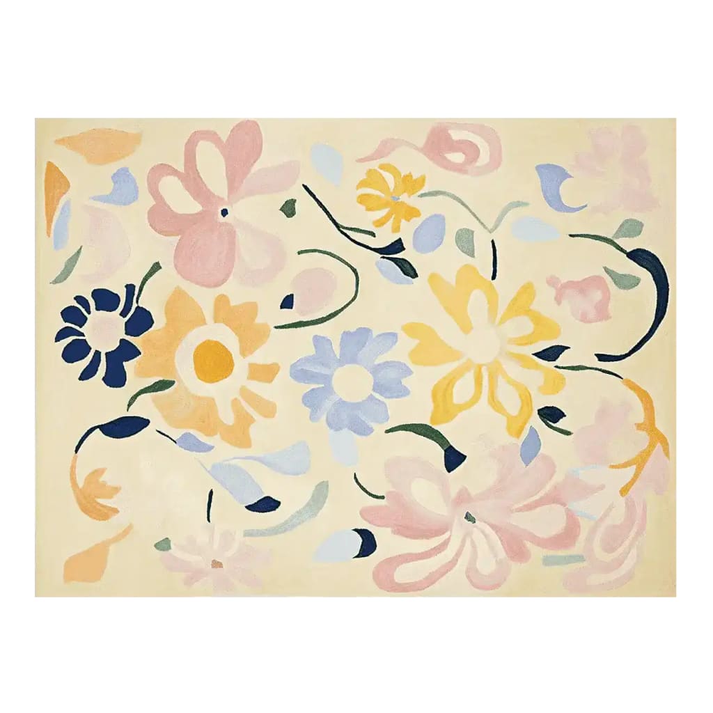 The Floral Dance Memory Hand Tufted Area Rug features a vibrant pattern of abstract florals in soft pastel colors, perfect for adding a touch of elegance to any living room. This contemporary wool rug combines artistic design with functionality, making it an ideal choice for those seeking stylish living room area rugs.