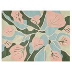 A beautifully designed area rug featuring an abstract floral pattern in soft pink, green, and blue hues. This contemporary wool rug is perfect for adding a touch of elegance to any living room. Ideal as a living room rug in size 8x10, it showcases a unique hand-tufted texture.