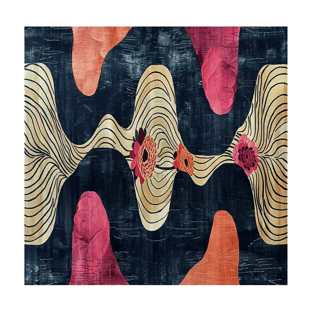 Floral Drift Hand Tufted Rug featuring a contemporary abstract design. This square area rug showcases vibrant floral patterns with flowing lines on a dark background, perfect for adding a modern touch to living room or office spaces. Ideal for those seeking an 8x10 wool rug for their area rugs collection.